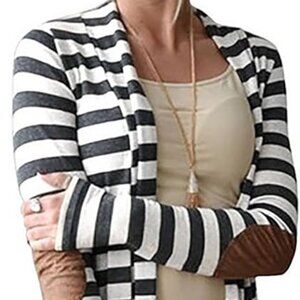 Black/White stripe shirt with brown elbow patches